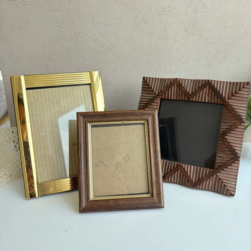 Vintage Picture Frame Set Gold Metal Wood Pier 1 Carved Textured 3 Piece Bundle